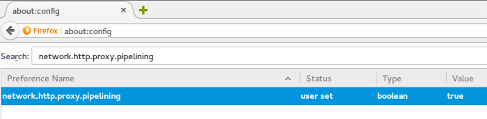 Дважды щелкните network.http.proxy.pipelining, чтобы включить его.