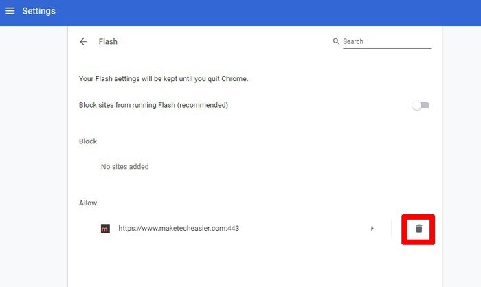 Включить Flash Player в списке разрешенных блоков Chrome