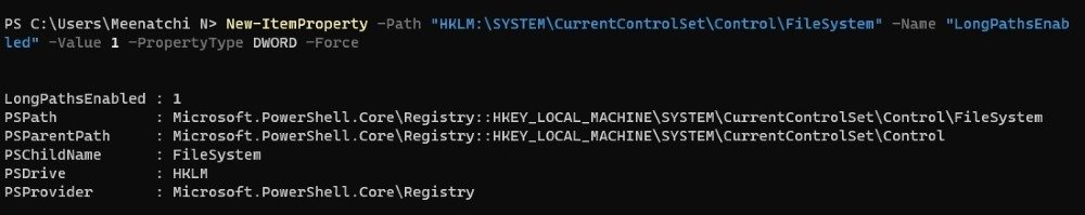 Запустите команду в Powershell, чтобы включить длинные пути к файлам.