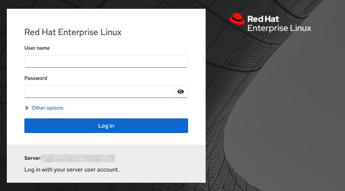 Скриншот экрана входа в кабину RHEL.