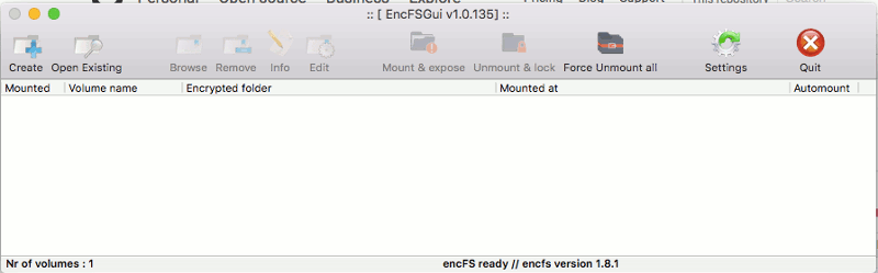 encfs главное окно графического интерфейса