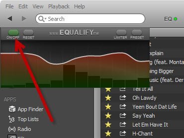 Нажмите кнопку включения/выключения, чтобы включить эквалайзер.