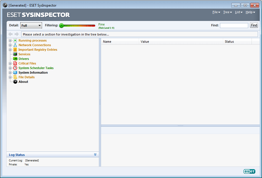 Обзор интерфейса программы ESET SysInspector.