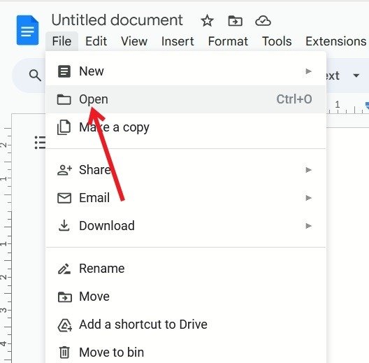 Открытие файла в Google Docs.