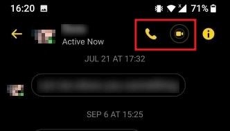 Запуск голосового или видеозвонка в приложении Facebook Messenger.