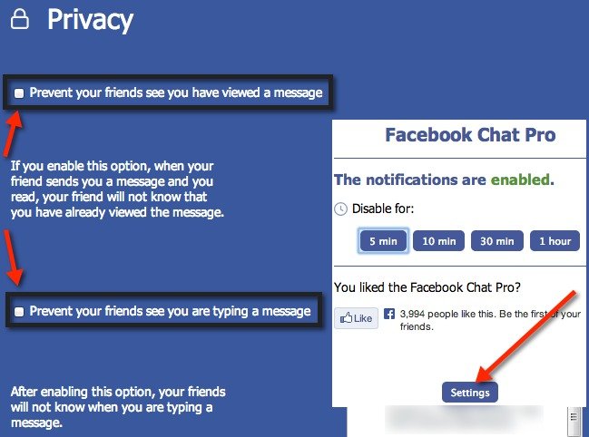 Настройки конфиденциальности Facebook Chat Pro.