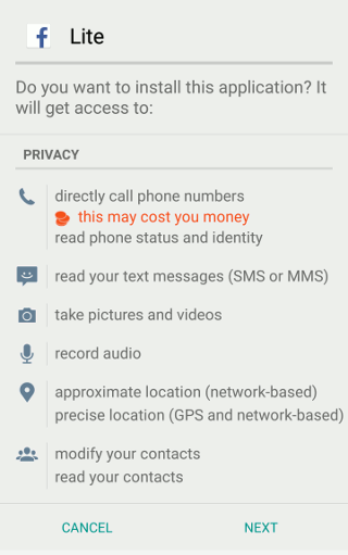 Facebook-lite-установка-разрешения