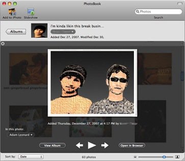 Экран виджета Facebook Photobook для Mac для просмотра изображений