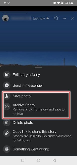 Истории Facebook для мобильных устройств Сохранить фотографии