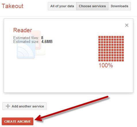 Экспортируйте элементы ленты Google Reader с помощью Google Takeout.