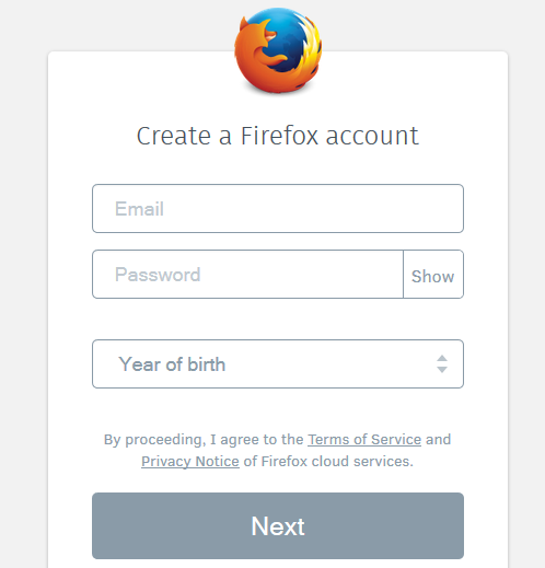 настройка учетной записи Firefox