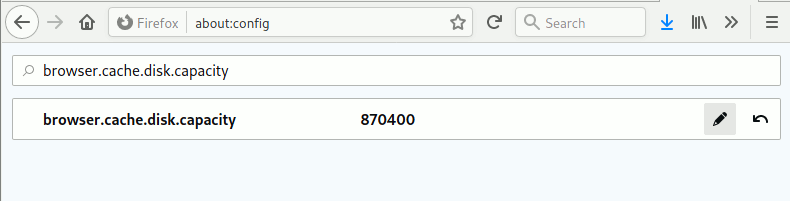 Емкость кэш-диска Firefox