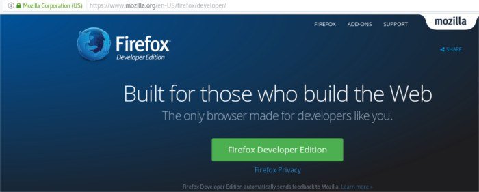 страница загрузки-разработчика Firefox