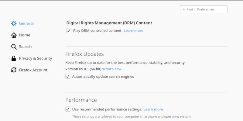 Включить DRM в Firefox