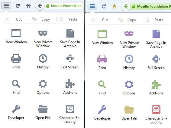 Раскрасить кнопки Firefox: раскрасить кнопки панели инструментов.