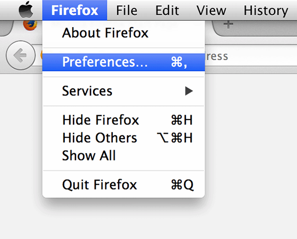 Нажмите «Firefox» в верхнем левом углу, а затем «Настройки…».