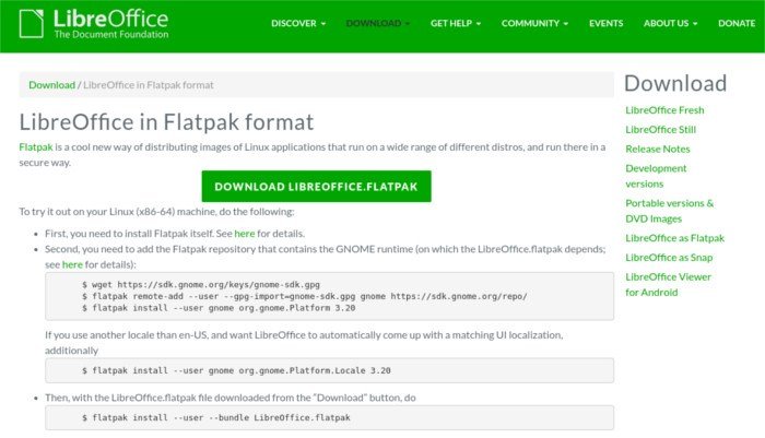 страница настройки Flatpak-Libre-Office