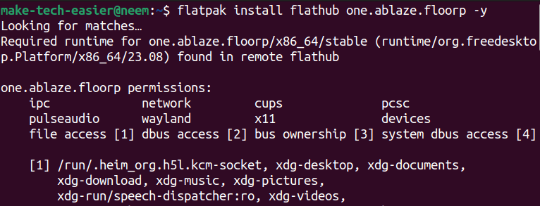 Команда установки Flatpak для Floorp