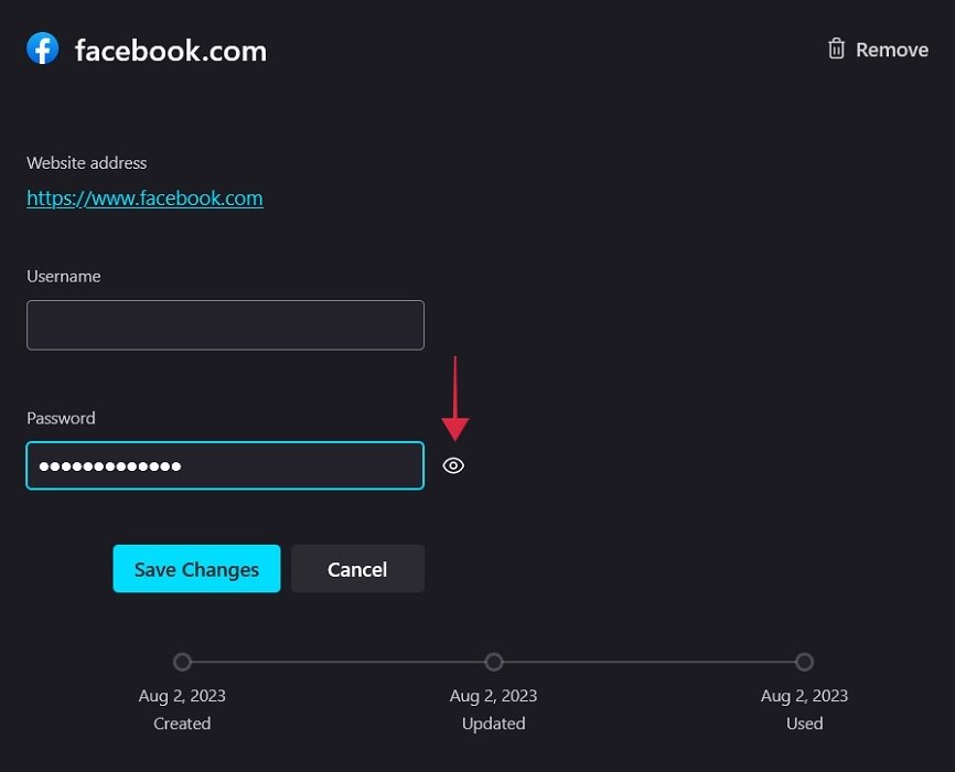 Нажав на значок глаза, вы увидите пароль Facebook в Firefox.