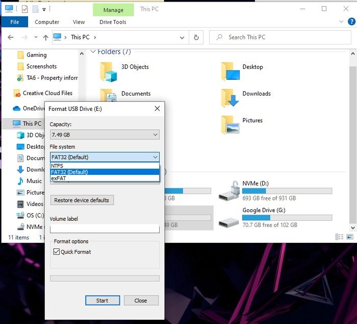 Форматирование файловой системы Windows Fat32