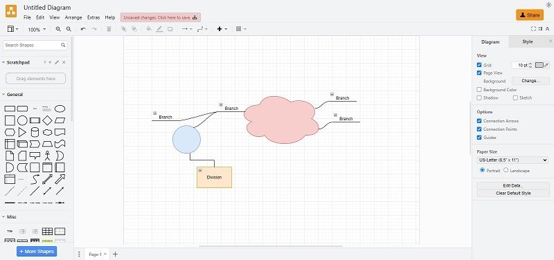 Обзор интерфейса Diagrams.net.