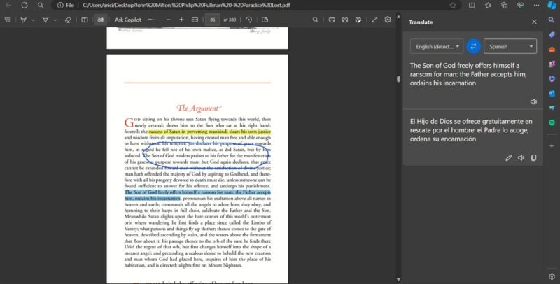 Просмотр PDF-файла в браузере Microsoft Edge для Windows.