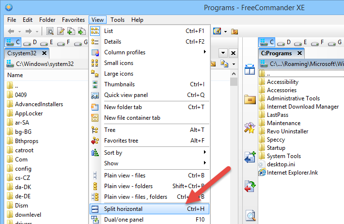 freecommander-select-horizontal-split