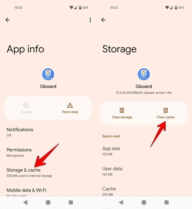 Удаление кеша Gboard на устройстве Android.
