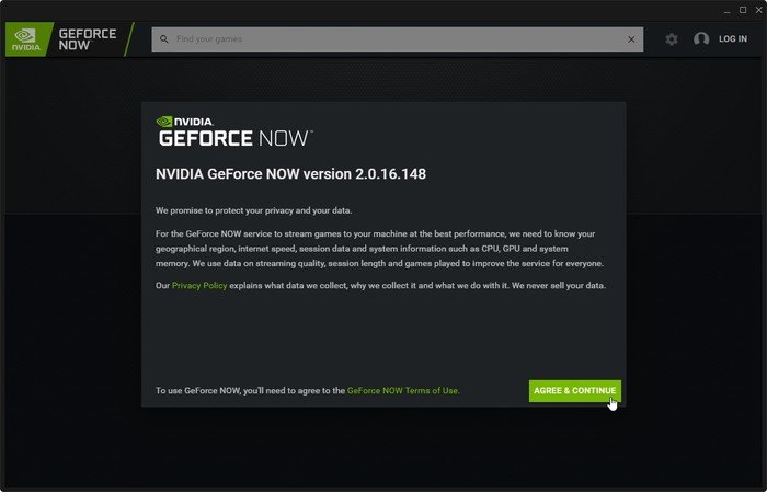 Клиент потоковой передачи игр Geforce Now согласен