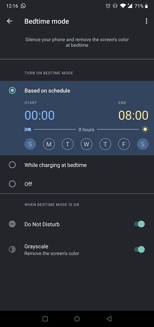 Включите ночной режим в расписании сна Android