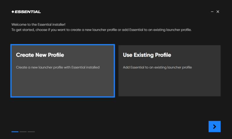 Кнопка «Создать новый профиль» в установщике мода Essential.