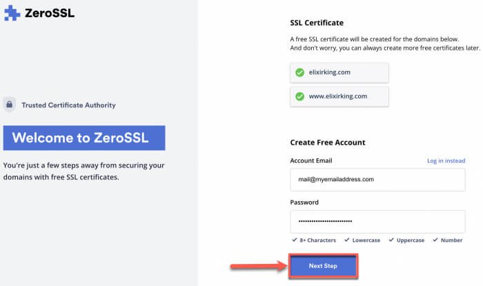 Получите бесплатный SSL. Зарегистрируйтесь на Zerossl.