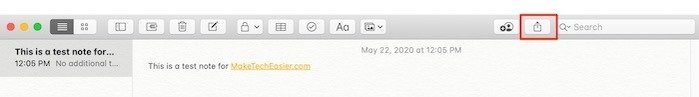 Начать работу Notes Кнопка «Поделиться» на Mac