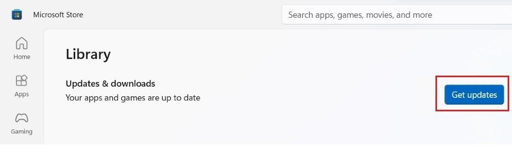 Нажмите кнопку «Получить обновления» в приложении Microsoft Store.