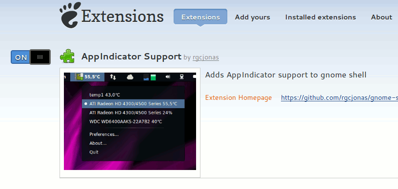 поддержка gnome-extension-appindicator