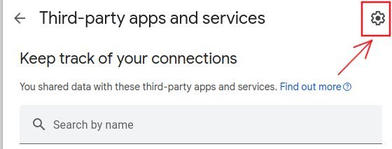 Значок шестеренки в настройках стороннего приложения учетной записи Google