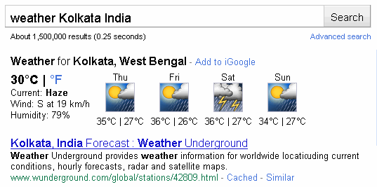 Специальный поиск Google Погодные условия