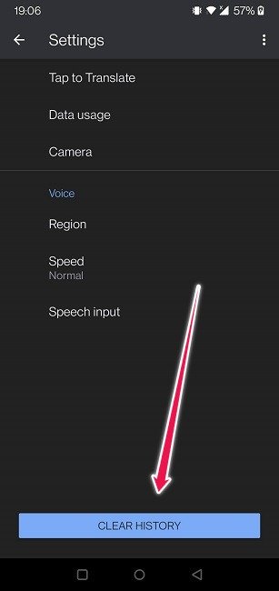 Руководство по Google Translate для мобильных устройств Очистить историю