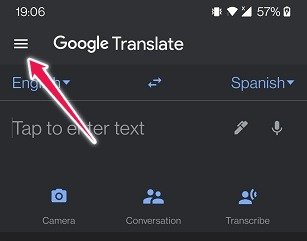 Руководство по Google Translate Мобильное гамбургер-меню