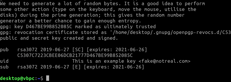 Создан ключ Gpg Linux