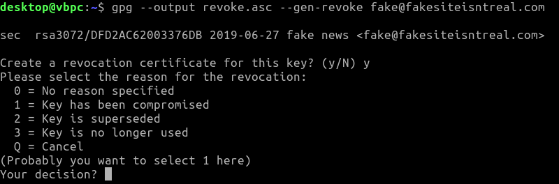 Причина отзыва ключа Gpg Linux