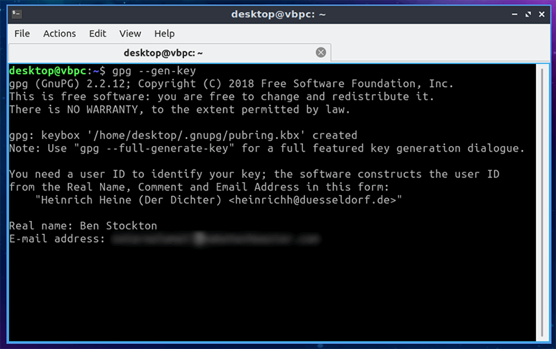 Генерация пары ключей Gpg Linux