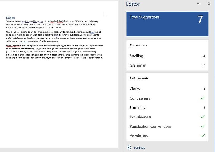 Результаты Grammarly против Microsoft Editor