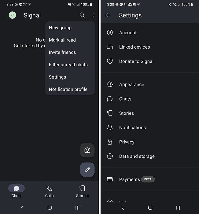 Обзор интерфейса приложения Signal.