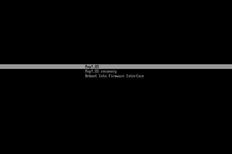 Скриншот загрузчика Systemd-boot в Pop!_OS.
