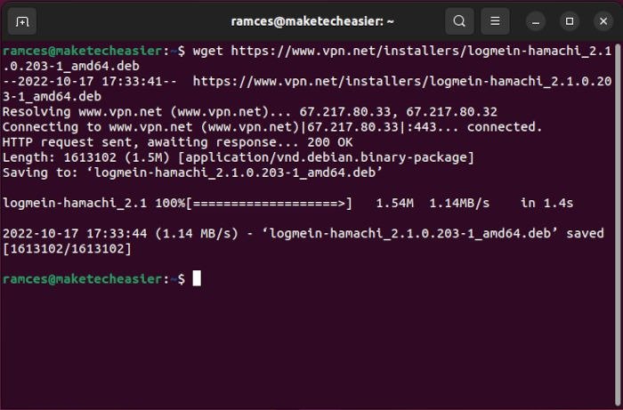 Hamachi Ubuntu Install 05 Загрузка клиента Wget