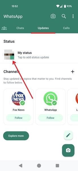 Нажмите на опцию «Мой статус» в WhatsApp для Android.