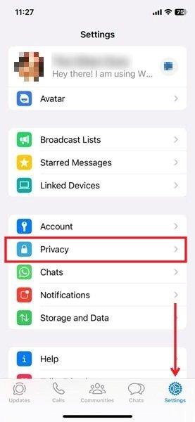 Переход к конфиденциальности в WhatsApp для iOS.