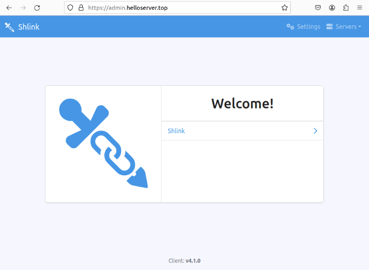 Снимок экрана, показывающий целевую страницу по умолчанию для экземпляра Shlink.