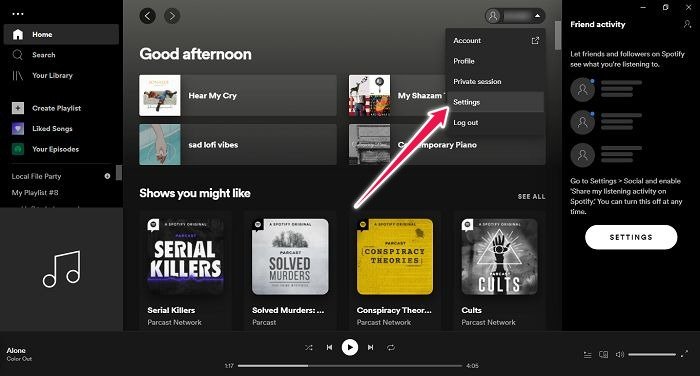 Как добавить локальные файлы в настройки рабочего стола Spotify